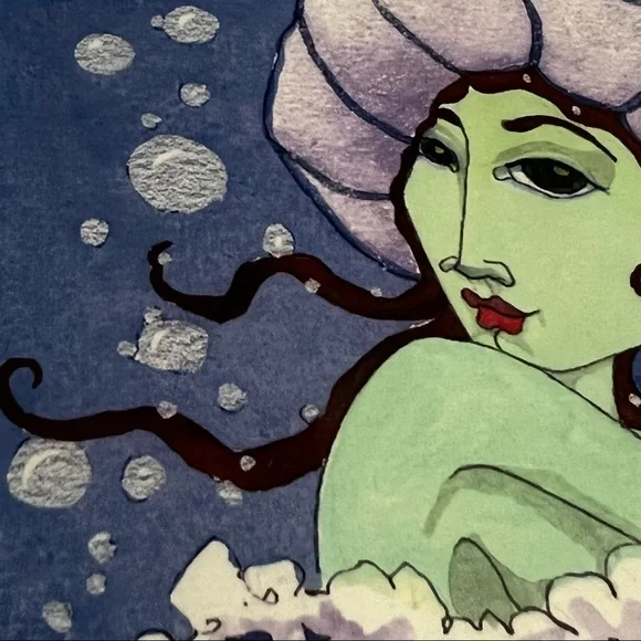 Artisan Signed Framed Bubble Bath Girl in Shell Artwork - Picture 13 of 14